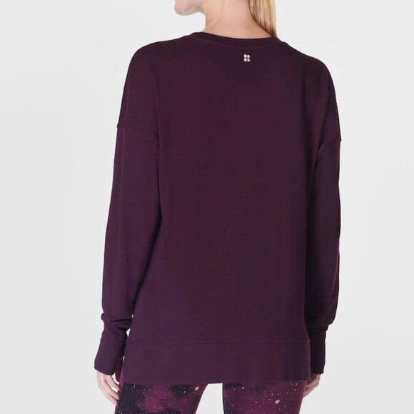 NWT Sweaty Betty AFTER CLASS Black-Cherry Purple Longline Sweatshirt Sz Small - Picture 2 of 9